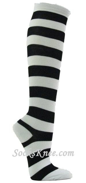 knee high socks white with black stripes