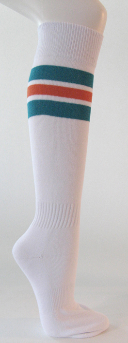 Semi-pro Jackie Moon Knee High Sport Socks White/Teal/Orange - Click Image to Close