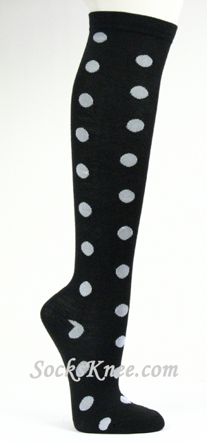 White Dotted Black Knee High Socks for Women