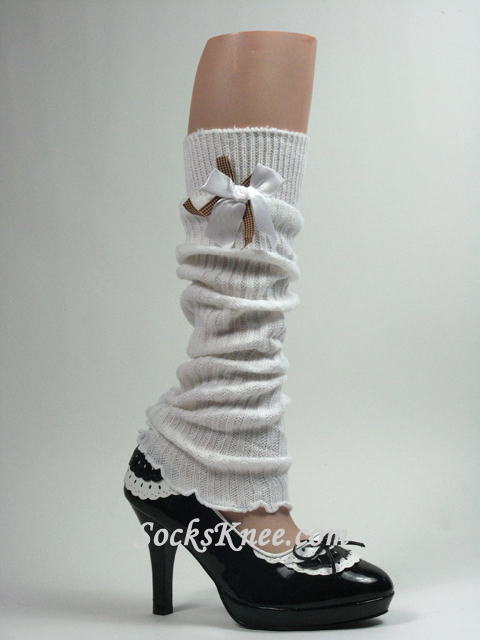 White Leg Warmer with Bow - Click Image to Close