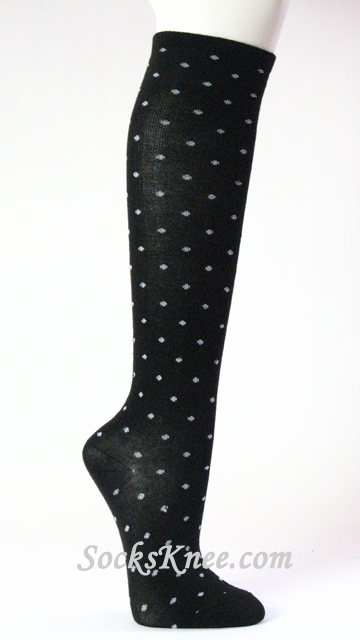 White polka dots Black Knee Socks for Women