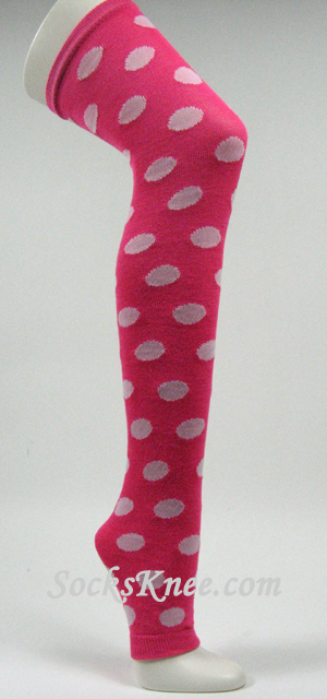 White Polka Dots on Hot Pink Long Leg Warmer - Click Image to Close