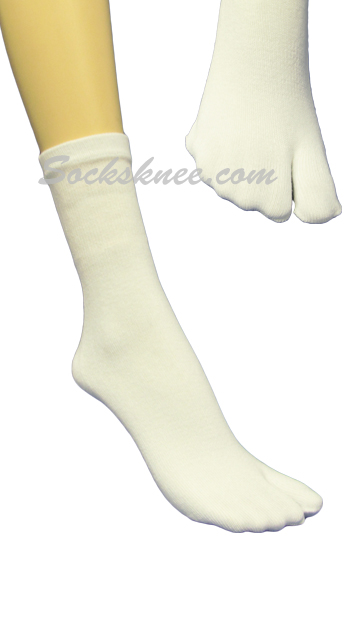 White Split Toed Toe Socks, Quarter ~ Midcalf Length