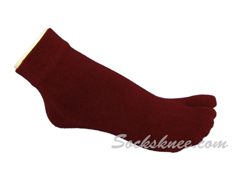 Split Toed Wine/Burgundy Ankle High Toe Socks
