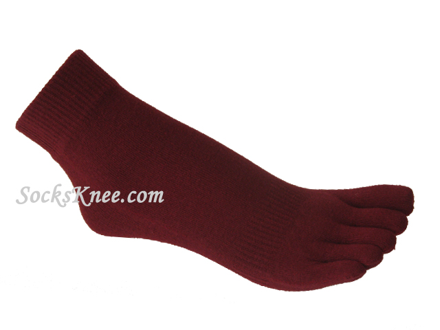 Wine/Cardinal/Maroon Ankle High 5Finger Toed Toe Socks - Click Image to Close