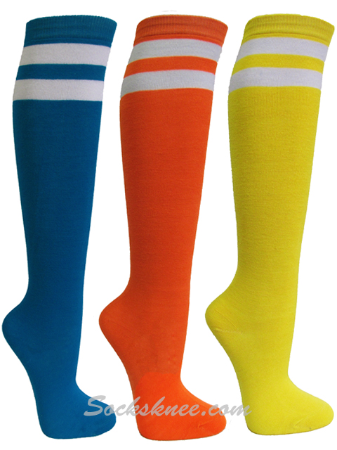 Knee Socks with 2 White Stripes