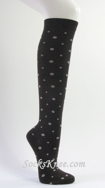 Womens knee high sock Brown with Beige polka dots