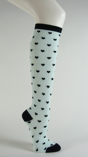 Womens knee high sock hearts mint - Click Image to Close
