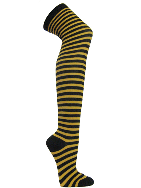 Black and yellow over knee striped socks