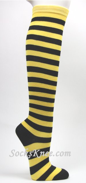 Yellow Black Stripes Women's Fashion High Socks - Click Image to Close