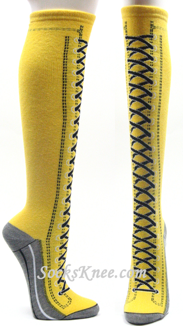 Yellow Lace-up Boots design high knee socks