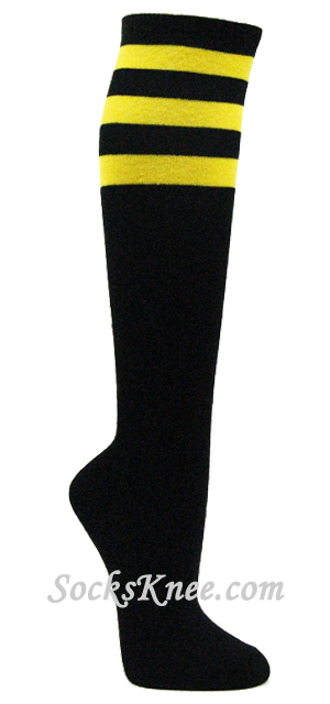 Black Bright Yellow COUVER Stripe Quality NonAthletic Knee Sock - Click Image to Close