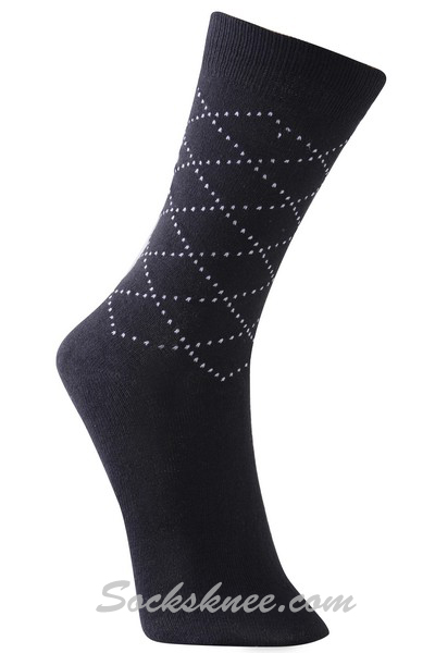 Black Men's Argyle Square Dots Blended Dress socks - Click Image to Close