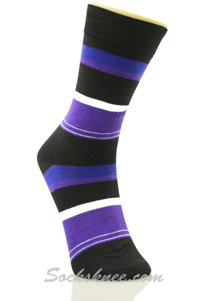 Black Purple Blue Stripes Mens Cotton Dress Socks