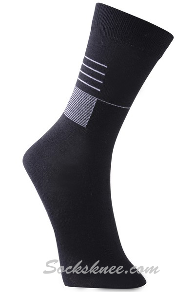 Men's Black Conference Lines Up Cotton Blended Dress Socks - Click Image to Close