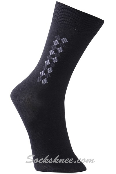 Men's Vertical Diamond Stripes Dress Socks - Black - Click Image to Close