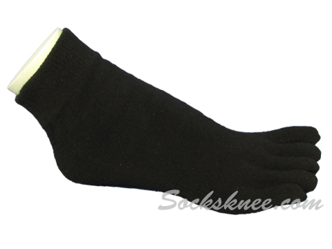 Black Winter Thick Ankle High 5 Finger Toe Socks - Click Image to Close
