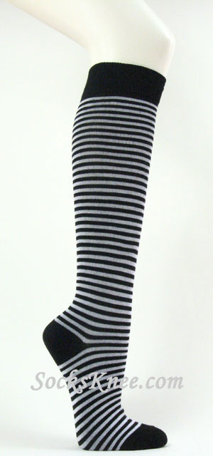 Black and White thin striped knee high socks - Click Image to Close