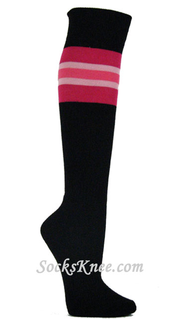 Black Striped Socks With Bright Pink Light Pink for Sports - Click Image to Close