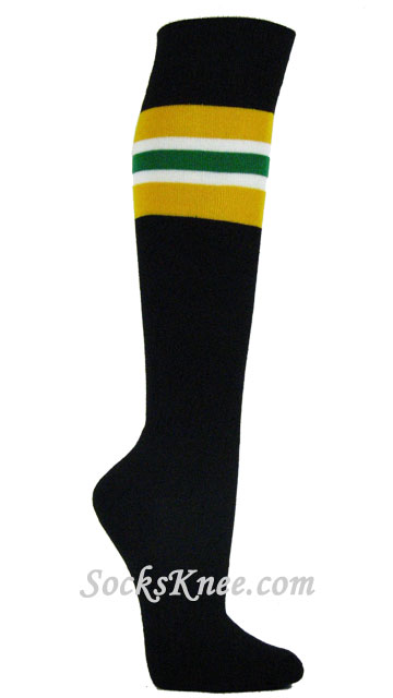 Black Striped Socks With Yellow White Green for Sports - Click Image to Close