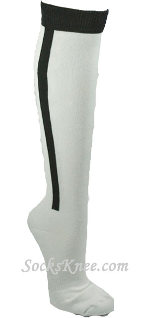 Black in white striped mens knee socks for sports - Click Image to Close