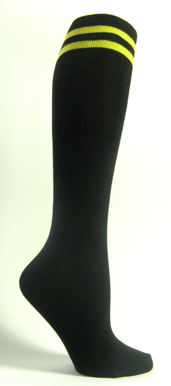 Black with bright yellow 2line striped knee high socks - Click Image to Close