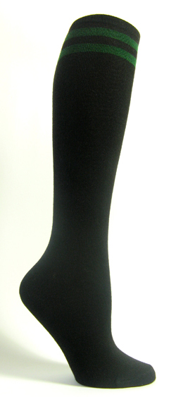 Black with green 2line striped knee high socks - Click Image to Close