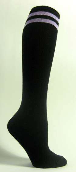 Black with lavender 2line striped knee high socks - Click Image to Close