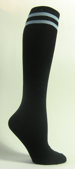 Black with light blue 2line striped knee high socks - Click Image to Close