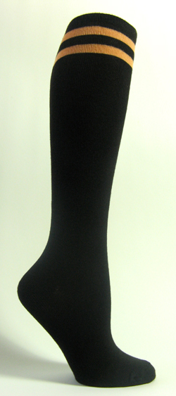 Black with orange 2line striped knee high socks - Click Image to Close