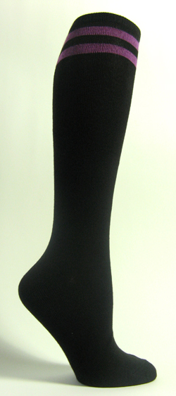 Black with purple 2line striped knee high socks - Click Image to Close
