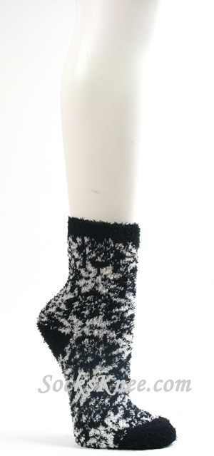 Black White Fuzzy Sock for Women - Click Image to Close