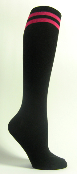 Black with Hot pink 2line striped knee high socks - Click Image to Close