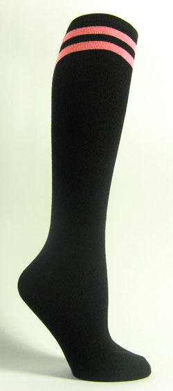 Black with pink 2line striped knee high socks - Click Image to Close