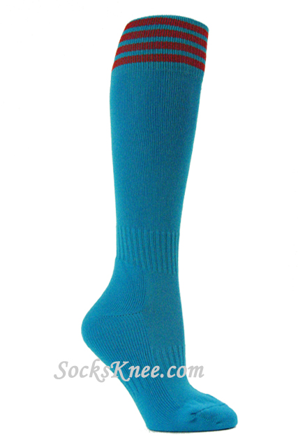 Bright Blue and Red Kid/Youth Football/Sports High Socks - Click Image to Close