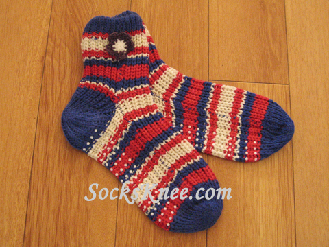 Blue Hot Pink White Knit Socks with Non-Skid Sole