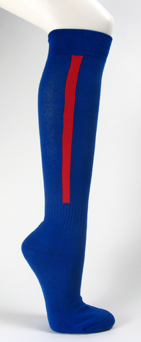 Blue mens knee socks with red striped for baseball and sports - Click Image to Close