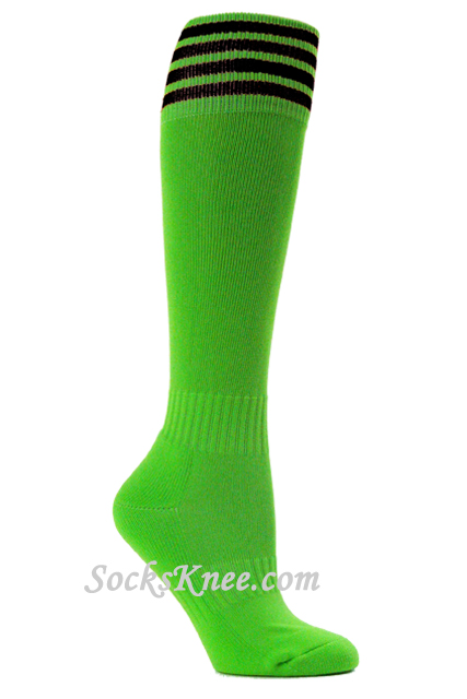 Bright Lime Green and Black Kids Football/Sports High Sock - Click Image to Close
