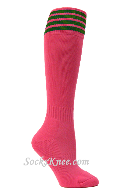 Bright Pink and Green Kid/Youth Football Sport High Socks