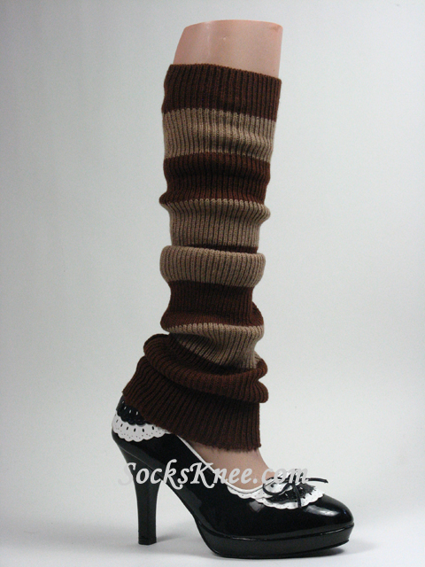 Brown and Beige Striped Leg Warmer - Click Image to Close