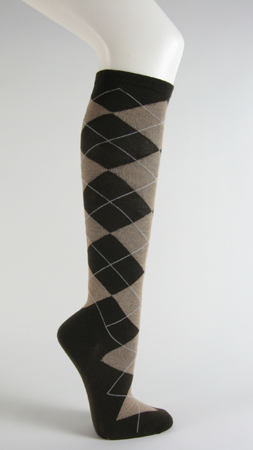 Brown with beige argyle socks knee high - Click Image to Close