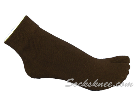 Split Toed Brown Ankle High Toe Socks - Click Image to Close