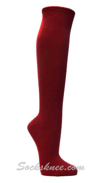Burgundy Women Cotton Casual Knee High socks - Click Image to Close