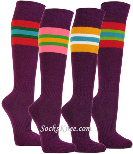 Purple Socks w Multi-stripes