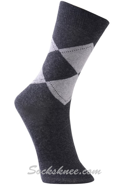Charcoal Men's Classic Argyle Cotton Blended Dress Socks