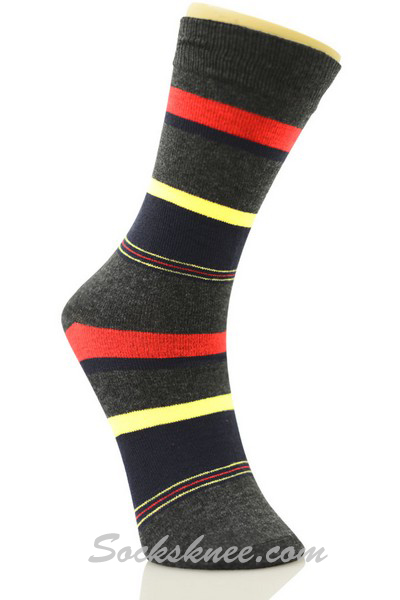 Charcoal Navy Red Stripes Mens Cotton Dress Socks - Click Image to Close