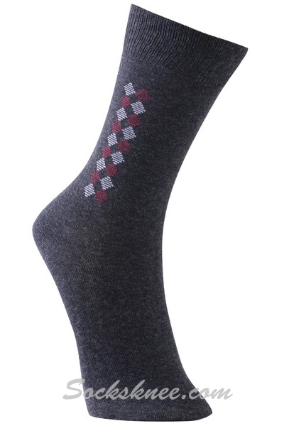 Men's Vertical Diamond Stripes Dress Socks - Charcoal - Click Image to Close
