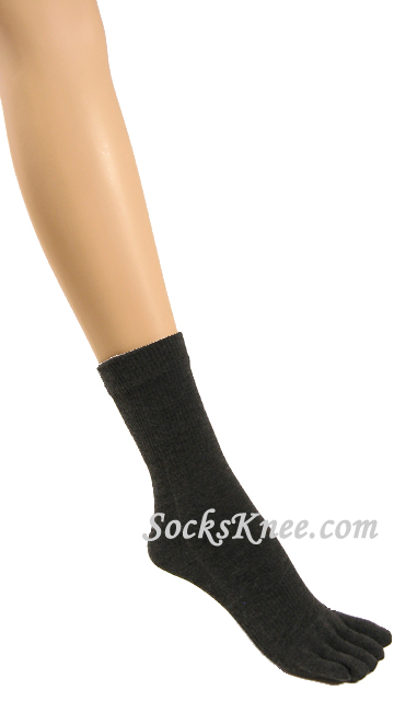 Charcoal Gray/Dark Grey 5fingers Toed Socks, Quarter ~ Midcalf - Click Image to Close