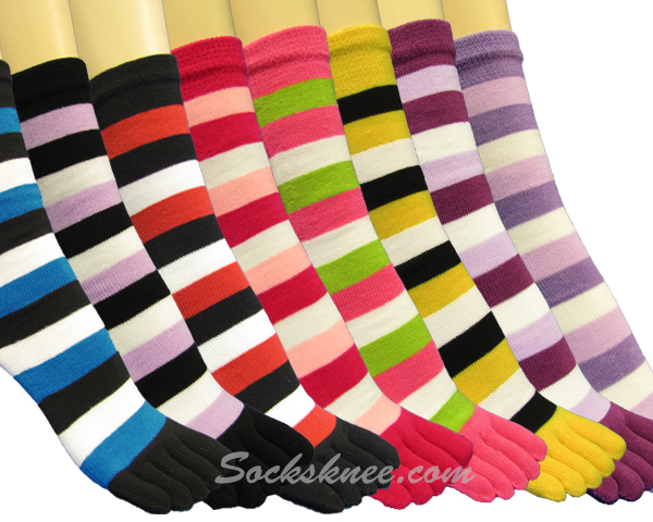 Quarter~Midcalf Stripe Toe Socks