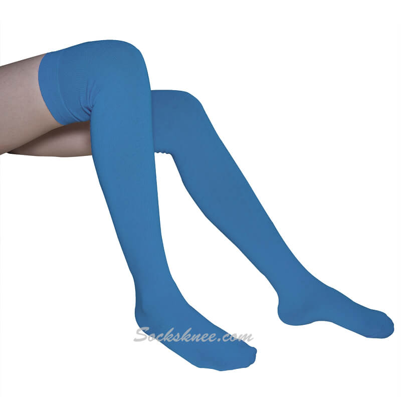 Turquoise Women Over knee Thigh high boot socks - Click Image to Close